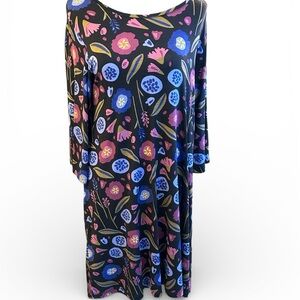 Gudrun Sjoden Black Floral Long Sleeve M Cotton Dress Cottage Core Boho